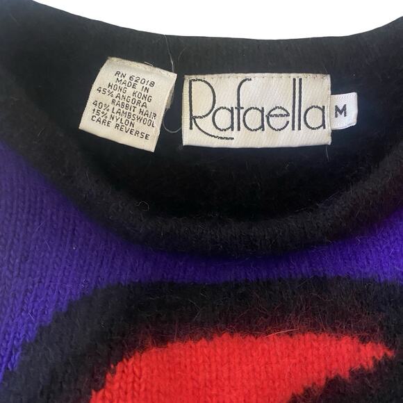 Rafaella Vintage 80s Angora Rabit & Lamb Wool Sweater M Abstract Colorful Artsy - Picture 3 of 9